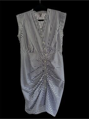 Chelsea28 Striped Navy and White Ruched Sheath Dress Size 12P